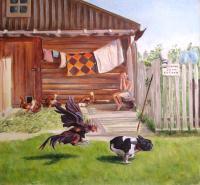Beware Of Dog - Oil On Linen Panel Paintings - By Olga Gorbacheva, Contemporary Painting Artist