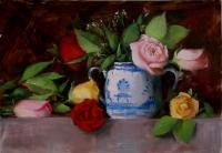 Roses - Oil On Cardboard Paintings - By Olga Gorbacheva, Realism Painting Artist