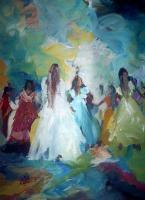 Dancers In Blu Seen - Acrylic Paintings - By Alshaikh Aldaw, Impressionist Painting Artist