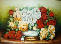 Rosas - Oil On Canvas Paintings - By Virgnia Arajo, Realismo Painting Artist