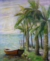 Landscape - Abandonned Boat - Oil On Canvas