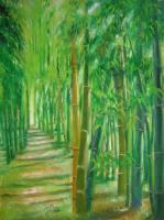 Bamboo Green 4 - Oil On Canvas Paintings - By Lian Zhen, Contemporary Painting Artist