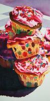 Cupcake Pile-Up - Watercolor Paintings - By Sarah Bent, Realism Painting Artist