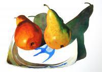 Fish Dish Two Pears - Watercolor Paintings - By Sarah Bent, Realism Painting Artist