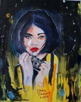 Dark Sweet Lady - Gouache On Paper Paintings - By Walter Vermeulen, Music-Inspired Art Painting Artist