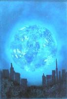 Fantasy World Paintings - Moon Of The City - Spray Paint On Paperboard