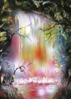 Fantasy World Paintings - Dream Waterfall - Spray Paint On Paperboard