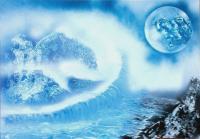 Fantasy World Paintings - Waterfall From Heaven - Spray Paint On Paperboard