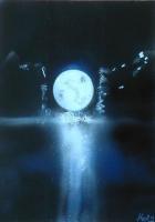 Fantasy World Paintings - Moon Shadow - Spray Paint On Paperboard