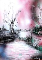 Porcelain River - Spray Paint On Paperboard Paintings - By Nandor Molnar, Spray Technique Painting Artist