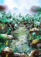 Fantasy World Paintings - The Water Of Life - Spray Paint On Paperboard