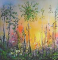 Fantasy World Paintings - Forest Of Souls - Spray Paint On Paperboard