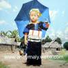 The Little Girl With The Blue Umbrella - Gouache Paintings - By Ma Ly, Realism Painting Artist