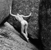 Nudes - Nude In Rocks - Black And White Silver Print