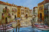 Aquatic Town - Oil On Veneer Paintings - By Karola Kiss, Realism Painting Artist