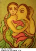 The Wise Serpent - Watercolour On Paper Paintings - By Nabakishore Chanda, Abstract Painting Artist