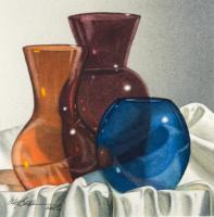 3 Colored Glass Vases - Transparent Watercolor Paintings - By Michael J. Weber Aws, Realistic Painting Artist