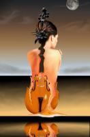 Music Birth Cello - Acrylics Paintings - By Luc Thebault, Surreal Painting Artist