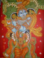 Krishna On Mural - Acrylic Paintings - By Kannan Kk, Kerala Mural Painting Artist