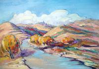 Road To Tekhers Church - Oil On Canvas Paintings - By Arthur Khachar, Impressionism Painting Artist