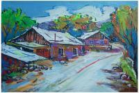Houses In Byurakan Village - Acrylic On Canvas Paintings - By Arthur Khachar, Impressionism Painting Artist