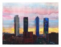 Madrid Towers - Watercolor On Paper Paintings - By Miguel Vieira, Expressionism Painting Artist