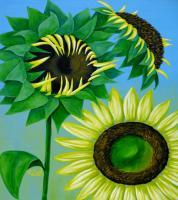 Three Sunflowers - Acrylic Paintings - By Michael Arnold, Post Impressionism Painting Artist