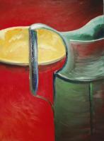 Still Life With Pitcher - Oil On Masonite Paintings - By Angela Nhu, Whimsical Painting Artist