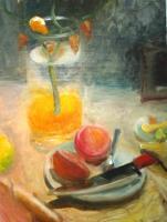 Still Life With Peppers - Oil On Masonite Paintings - By Angela Nhu, Impressionist Painting Artist
