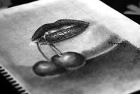 Hot Lips - Charcoal Pencil Pen Drawings - By Gregory Gomes, Light And Shadow Drawing Artist