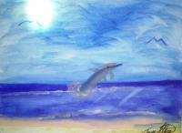 Dancing Dolphin - Watercolors Paintings - By Tonya Atkins, Animal Art Painting Artist