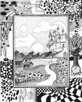Fantasy Land - Pen And Ink Mixed Media - By Peter Cornelis, Fantasy Art Mixed Media Artist