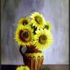 Sunflower Arrangement - Acrylic Paintings - By Ismail Alaoui, Impressionism Painting Artist