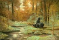 Wildlife Landscape - Bears In Autumn - Pastel