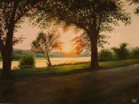 Oil Paintings - The End Of The Day On Riverside - Oil On Canvas