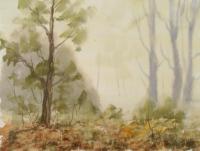 Misty Woods - Watercolor Paintings - By Hans Aabeck-Ackermann, Impressionist Painting Artist