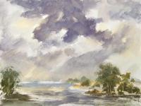 Rainy Weather Landscape - Watercolor Paintings - By Hans Aabeck-Ackermann, Impressionist Painting Artist