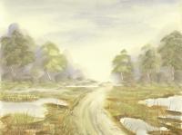 Watercolor Paintings - Winter Road Landscape 33 - Watercolor