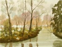 Watercolor Paintings - Autumn At The River 39 - Watercolor