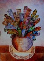Papers Flowers - Oil Acrylics Paintings - By Announi Abdelali, Symbolisme Painting Artist