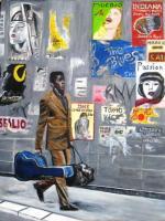 Sidewalk Blues - Oil Paintings - By M Mikassio, Pop Art Painting Artist