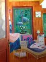 Interior With Patio Door - Oil On Canvas Paintings - By Leslie Dannenberg, Realism Painting Artist