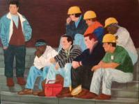 Construction Workers On Break - Oil On Canvas Paintings - By Leslie Dannenberg, Realism Painting Artist