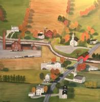 Autumn In A Small Town - Oil On Canvas Paintings - By Leslie Dannenberg, Realism Painting Artist