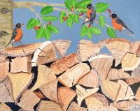 Birds - Birds Of A Feather Winter Robins - Oil On Canvas