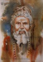 Sadhu - Watercolour On Paper Paintings - By Gopal Sharma, Watercolour Painting Artist