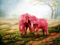 Pink Elephants - Oil Paintings - By Laura Curtin, Wildlife Art Painting Artist