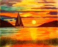 Sunset On The Water - Soft Pastel Drawings - By Connie Denoon, Nature Drawing Artist