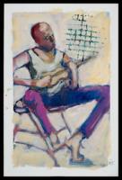 The Guitar Player - Acrylic On Paper Paintings - By Juliet Mevi, Impressionism Painting Artist