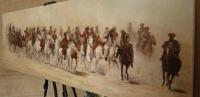 Buzkashi - 50X175Cm Paintings - By Akram Ati, Oil Painting On Canvas Painting Artist